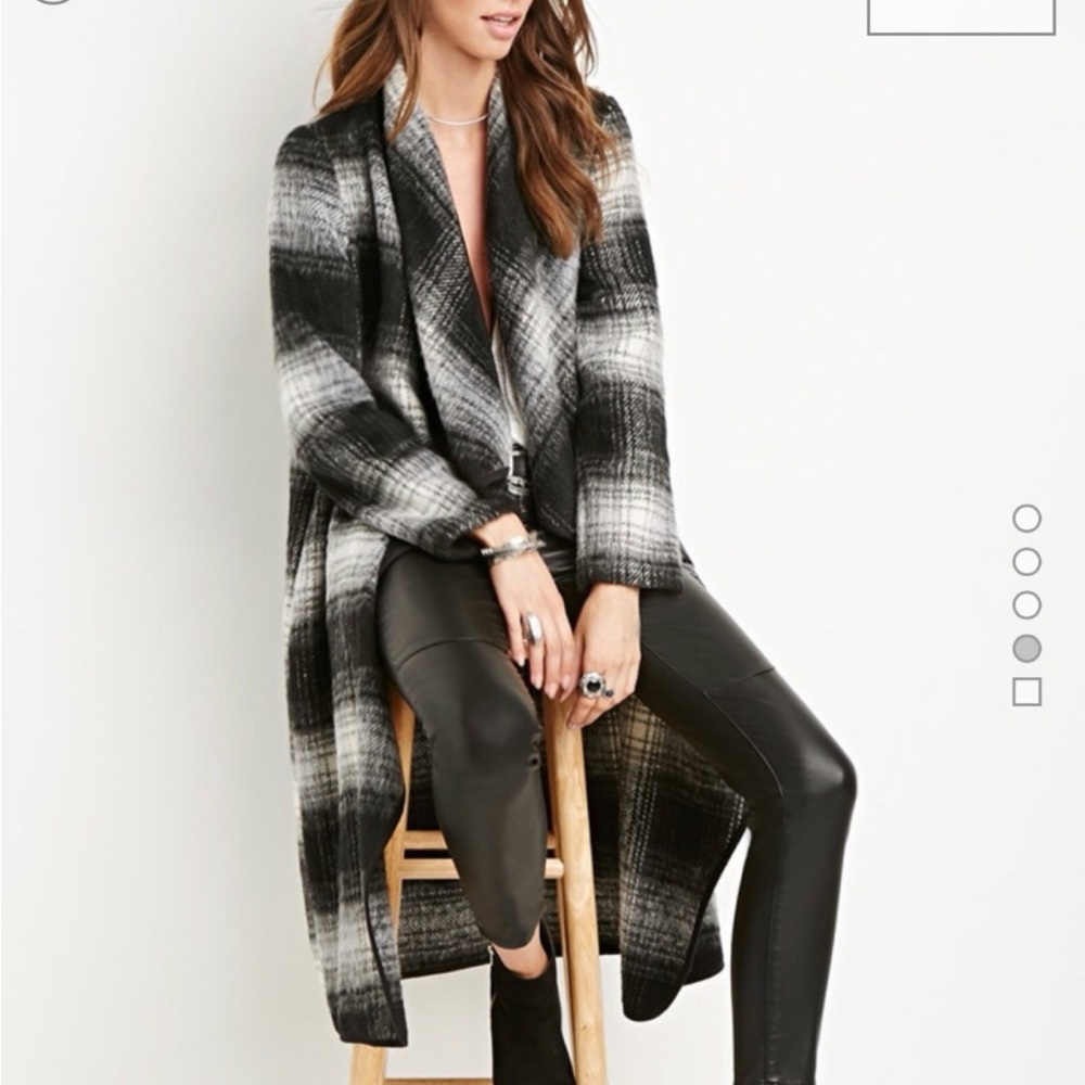 Forever 21 Black and White Plaid Cardigan Coat